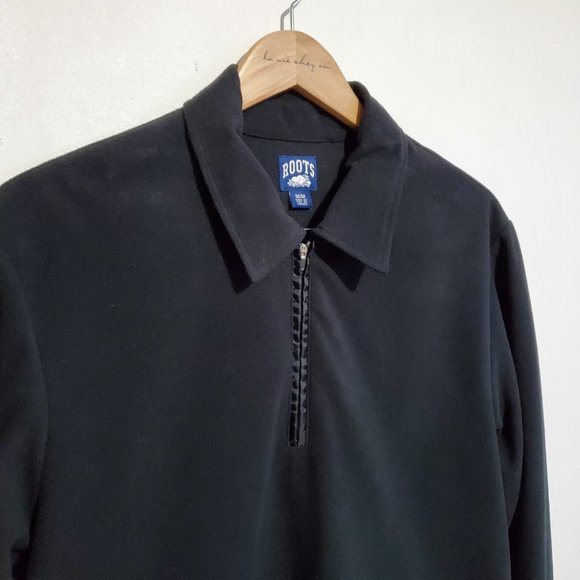 ROOTS / M / Men's Polar Fleece Wind Resistant 1/4 Zip Long Sleeve Polo Jacket - Picture 2 of 12